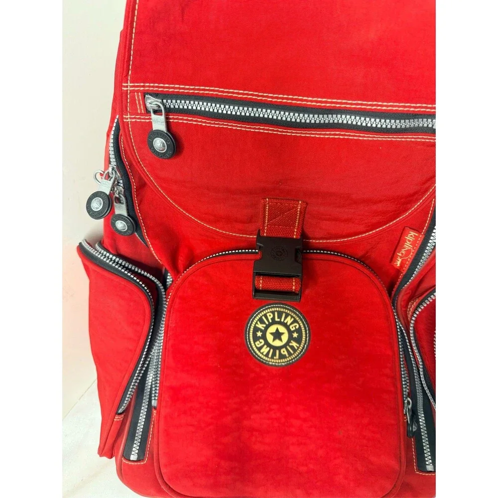 Kipling Sanaa Rolling Backpack Red Wheeled Travel School Bag Carry-On